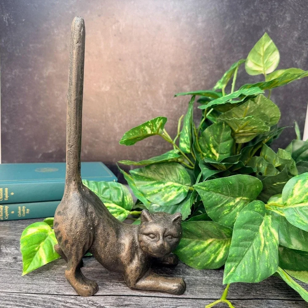 Cast Iron Stretching Cat String Holder Vintage Style Farmhouse Decor